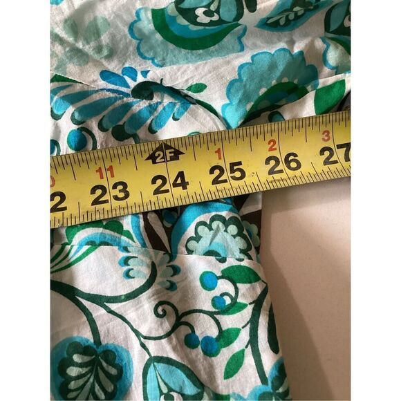 Talbots Plus Paisley Top Blouse Sz 3X Ruffled Square Neck Sleeve Blue Green - Picture 7 of 9